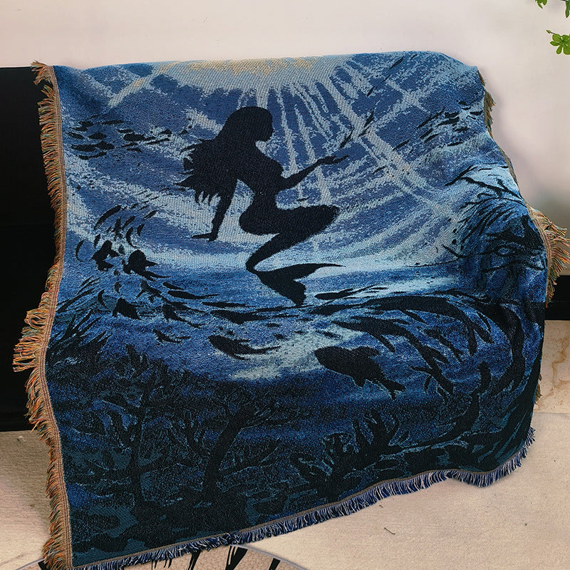 Artistic Mermaid-Themed Throw Blanket