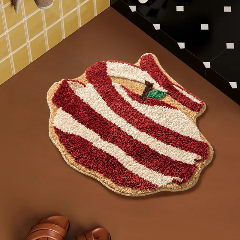 Apple-shaped high pile rug for bathroom and entrance area with tufting structure and non-slip backing