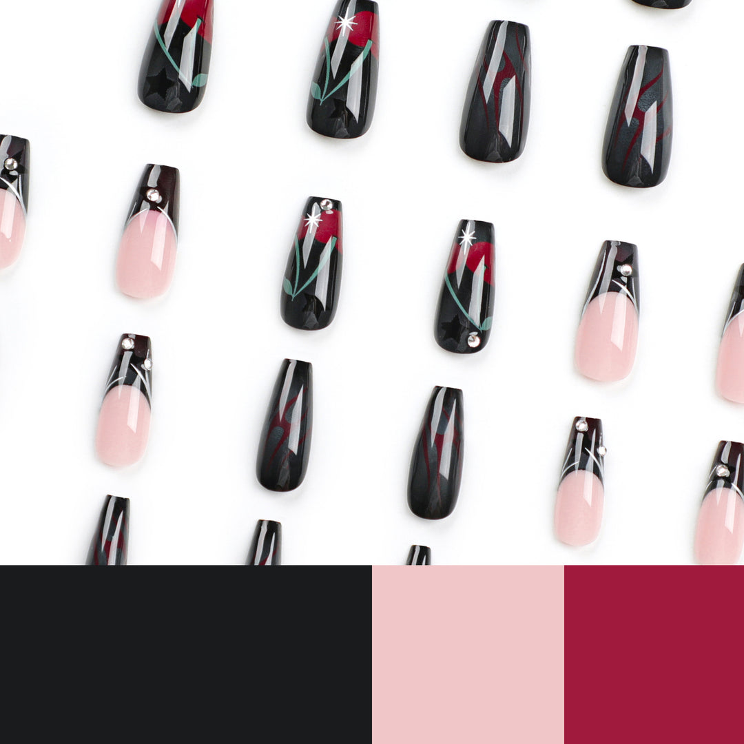 Artful nail art with elegant glitter accents and floral design Kalsten