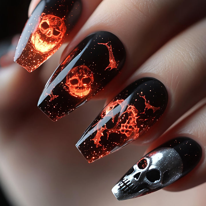 Artistic Skull & Flames Nail Art Designs Kalsten