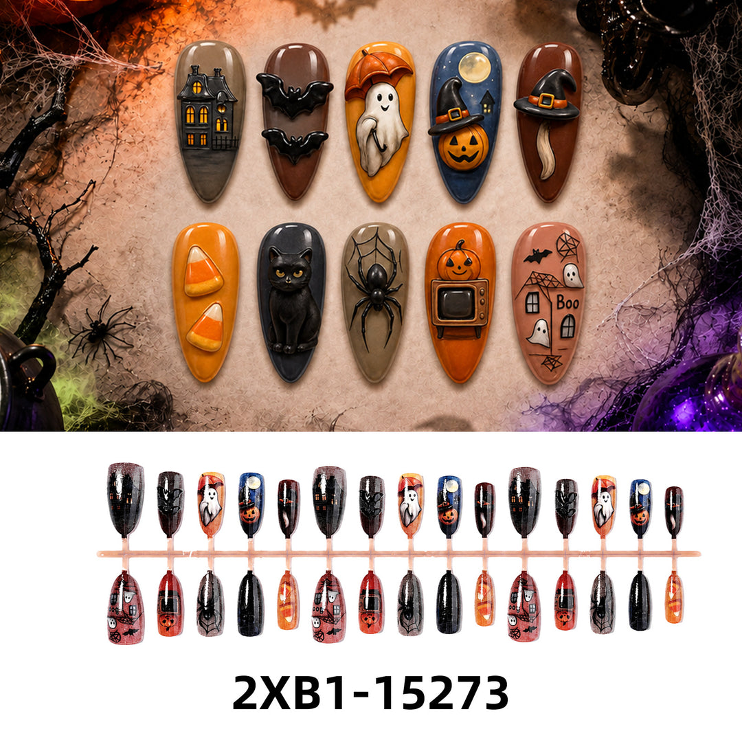 Acrylic nail set with creative Halloween motifs Kalsten