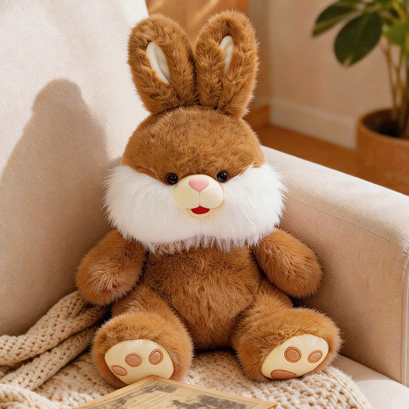 Plush Bunny Sitting Cuddle Companion with Fluffy Cheek Ruffs & Embroidered Paw Pads Kalsten