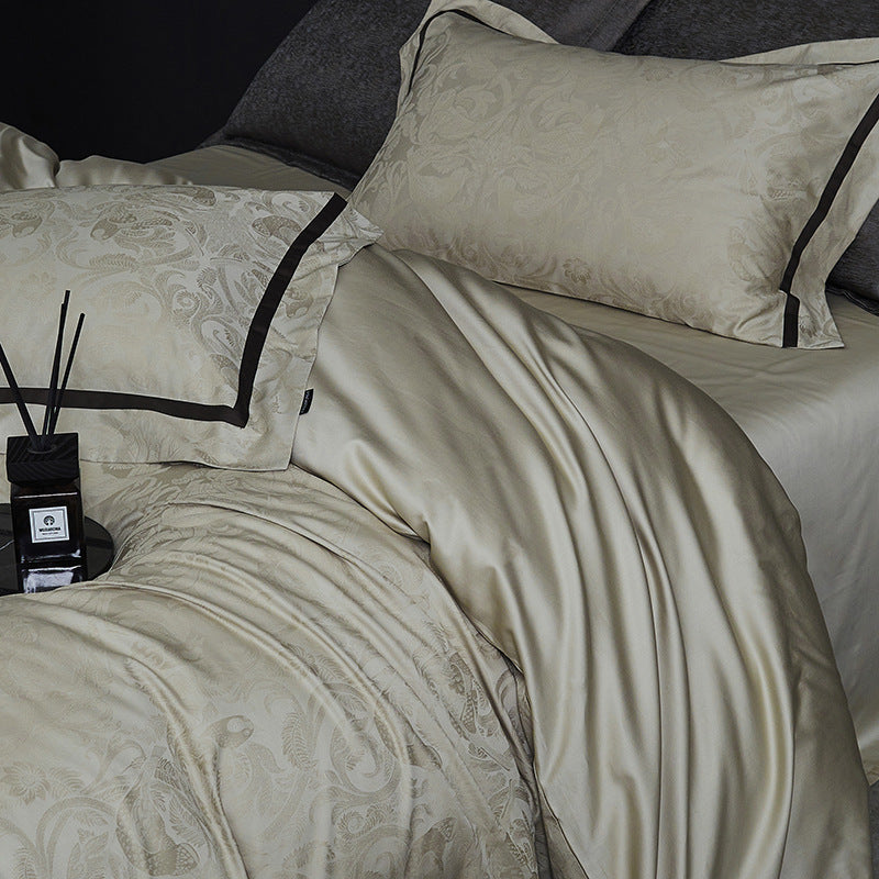 Luxurious Satin Bedding Set with Jacquard Floral Pattern and Concealed Zipper