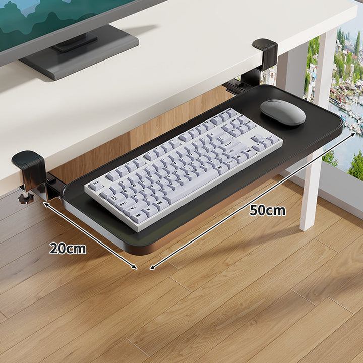 Clamp-Mounted Under-Desk Adjustable Bamboo Keyboard Tray