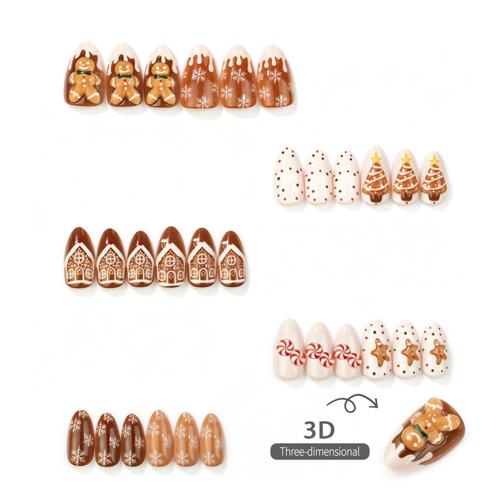 Festive Gingerbread-Inspired Press-On Nail Set