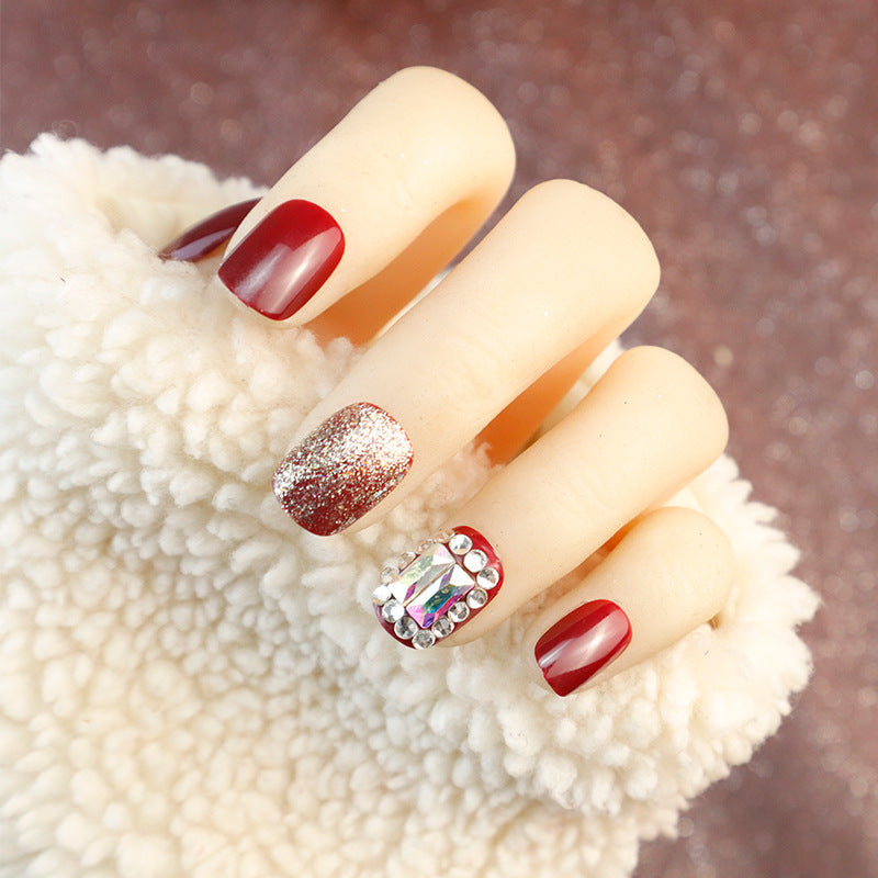 Glamorous Press-On Nail Set with Glitter and Rhinestone Accents Kalsten