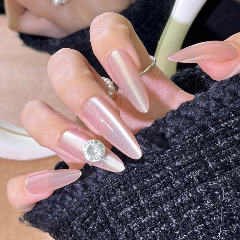 Glamorous Press-On Nail Set with Rhinestone and Glossy Finish Kalsten