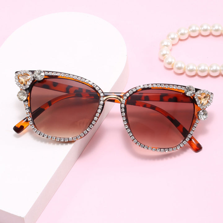 Women's Cat Eye Sunglasses with Sparkling Crystal Decorations Kalsten