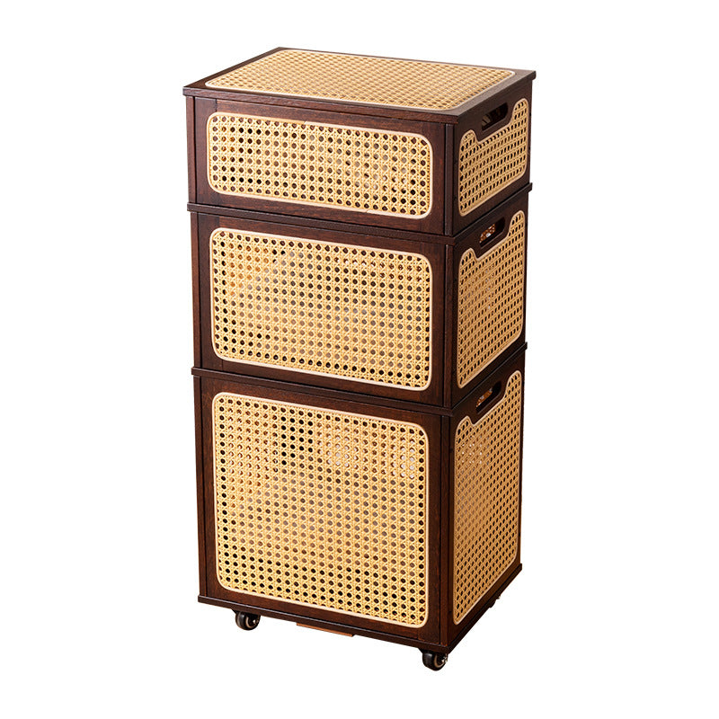 Storage stool with practical wheels and stylish rattan design Kalsten