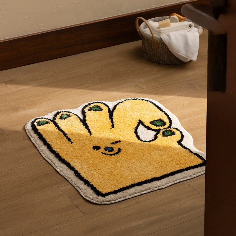 Shaped bath mat in hand shape with tufted chenille texture and non-slip underside