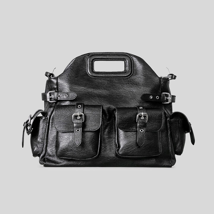 Multi-Pocket Leather Handbag