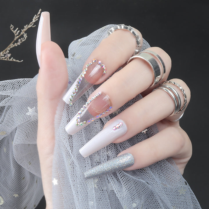 Rhinestone-Embellished Long Press-On Nails Kalsten