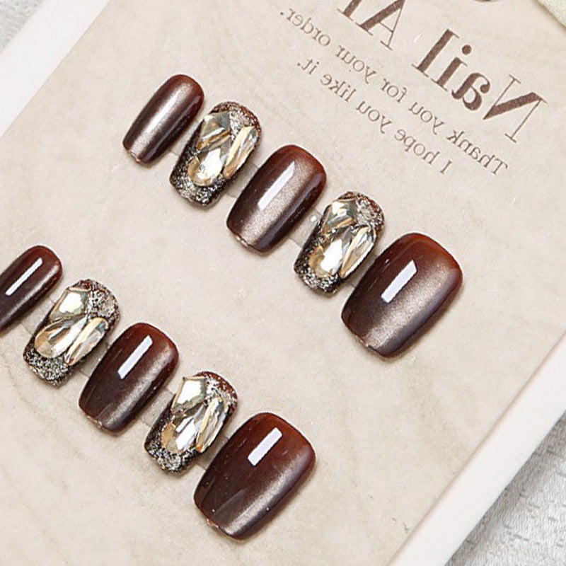 Glamorous Press-On Nail Set with Gem Accents