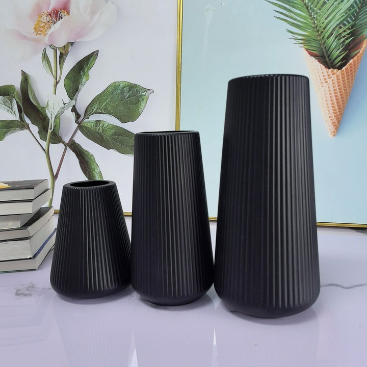 Textured Ribbed Decorative Vase Set Kalsten