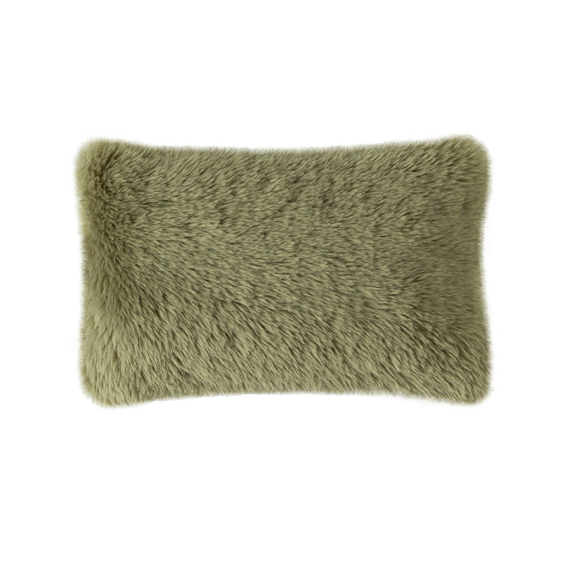 High pile rectangular cushion made of artificial fur with fine texture and zipper