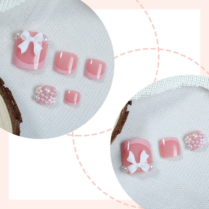 Artistic Press-On Nail Set with Decorative Bow and Gem Accents kalsten
