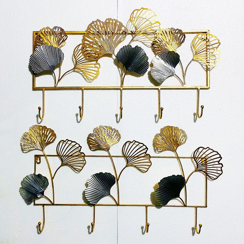 Decorative Metal Wall Hook Rack with Ginkgo Leaf Design Kalsten