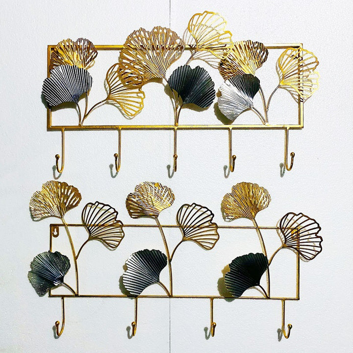 Decorative Metal Wall Hook Rack with Ginkgo Leaf Design Kalsten