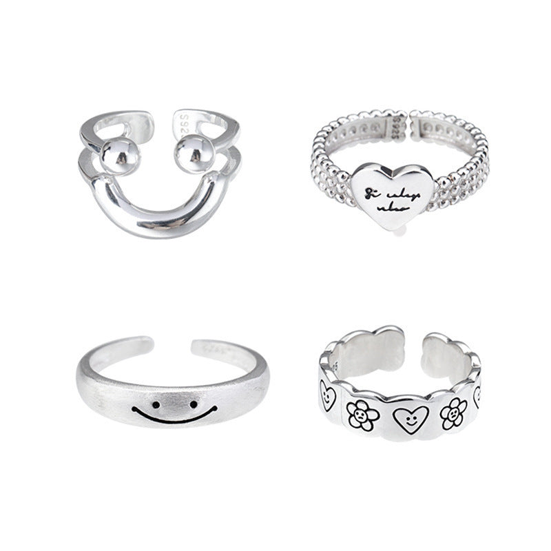Adjustable Silver Floral Pattern Ring Kalsten
