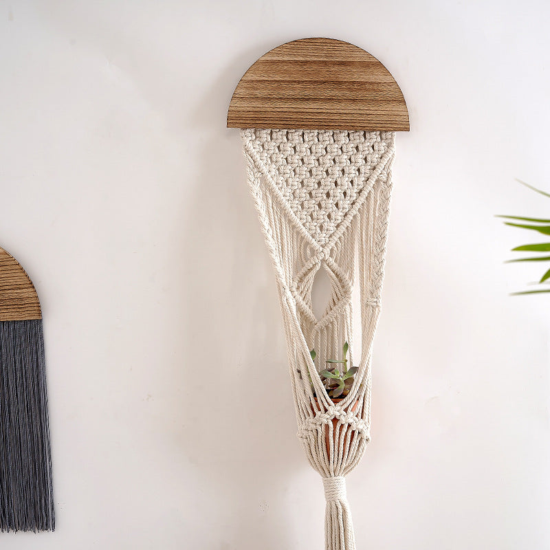 Decorative Macrame Wall Hanging with Wooden Accents Kalsten