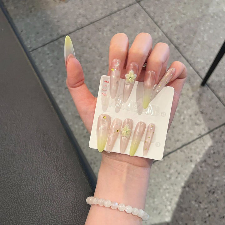Elegant Long Stiletto Press-On Nail Art Set with Floral Accents Kalsten