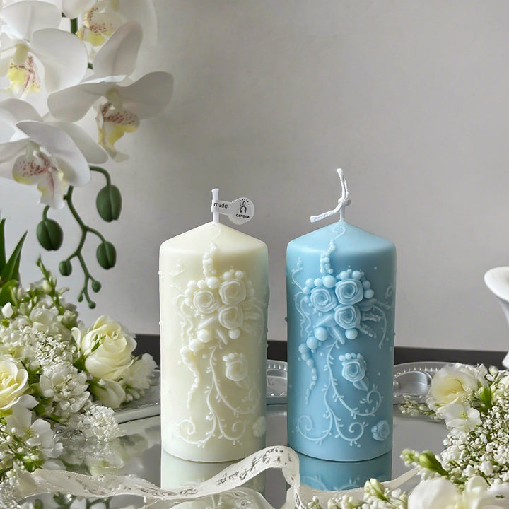Artistic Floral Pillar Candle