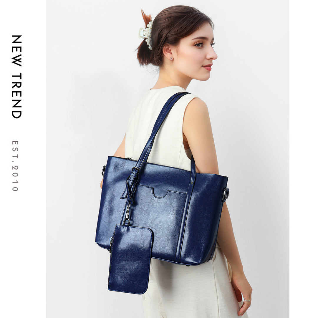 Structured Leather-Effect Tote Bag with Detachable Pouch