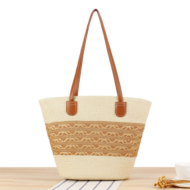Elegant Straw Bag with Attractive Leather Handles Kalsten