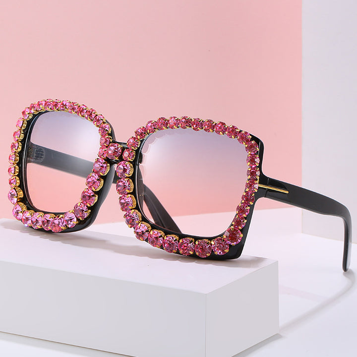 Glamorous Rhinestone-Embellished Oversized Sunglasses Kalsten