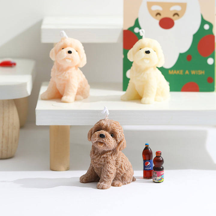 Mini Realistic Puppy Sculptural Scented Candle with Textured Fur