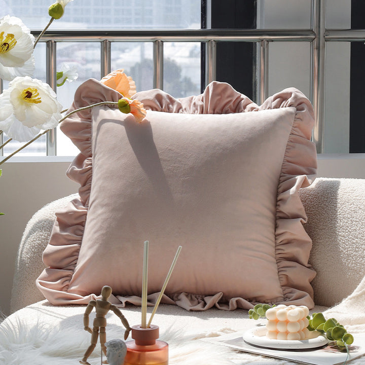 Square cushion cover made of extra-long plush faux fur with a relief wave texture Kalsten