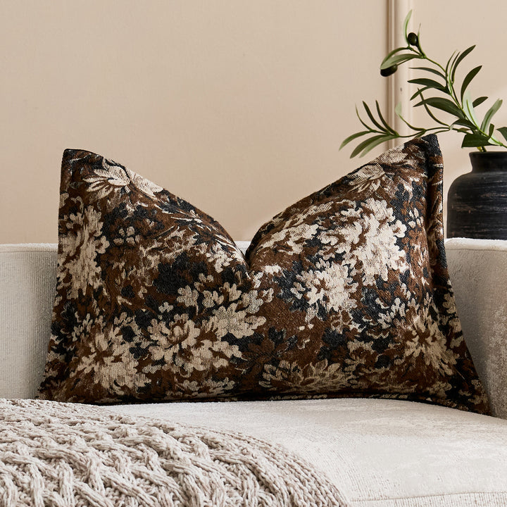 Oversized Jacquard Floral Velvet Throw Pillow Cover with Hidden Zipper