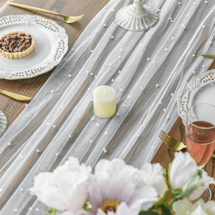 Elegant Table Runner with Pearl Detailing Kalsten
