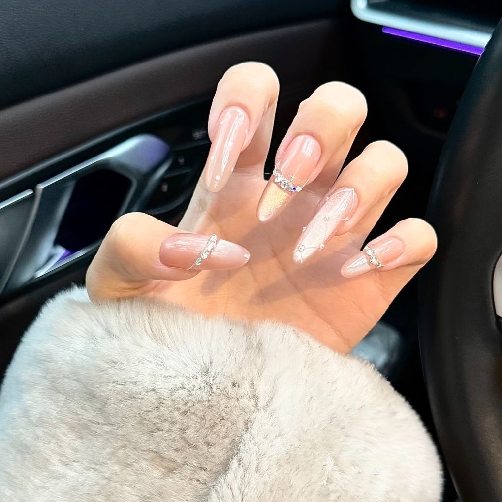 Decorative Nail Art Extensions with Rhinestone Accents