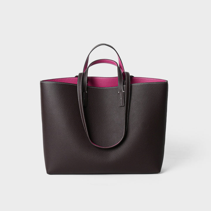 Pebbled Grain Structured Open-Top Double-Handle Tote Bag