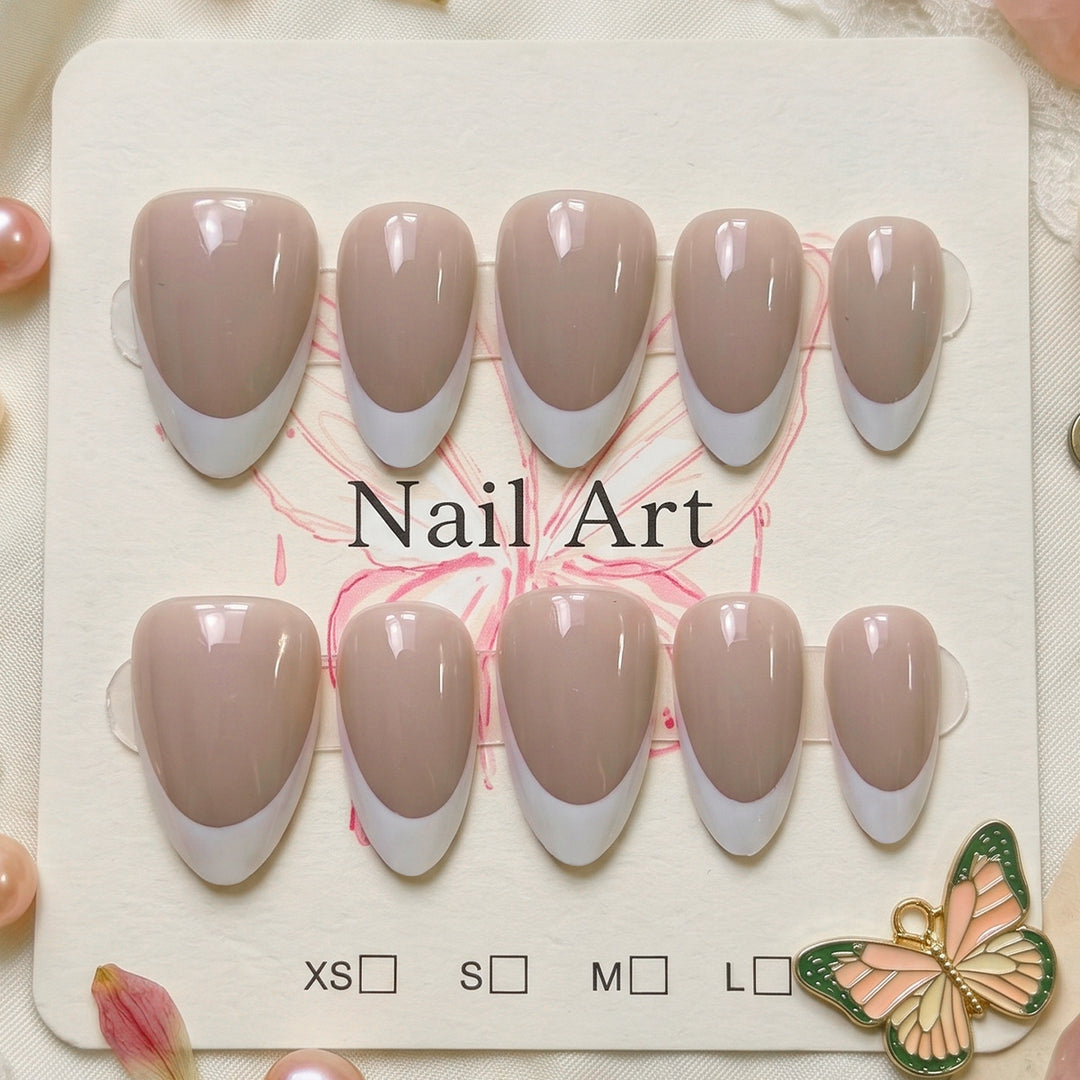 Elegant Press-On Nail Set with French Tip Design