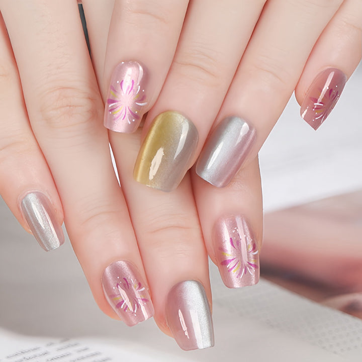 Artificial nails in modern ombre design with floral accents Kalsten