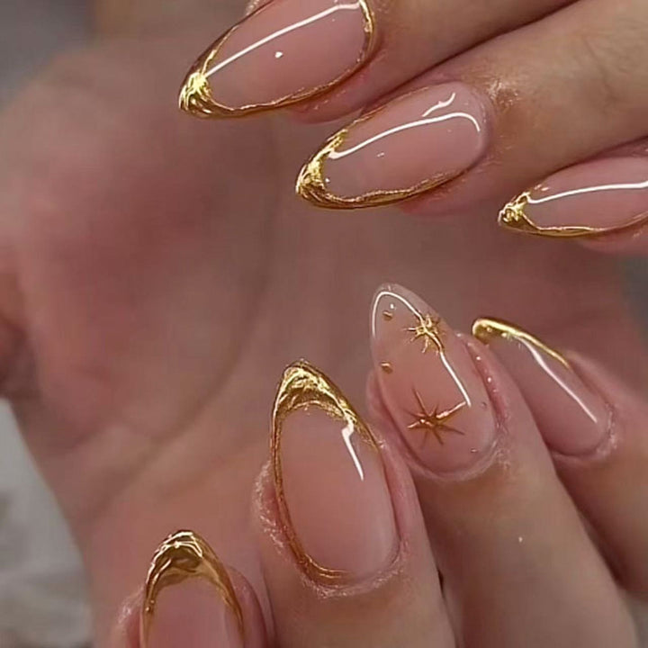 Elegant Gold-Trimmed Press-On Nail Art