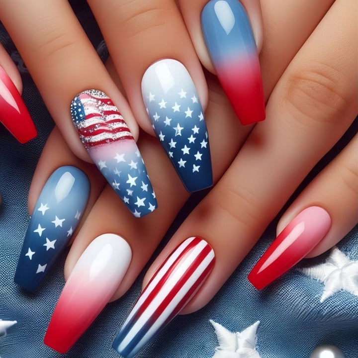 Artificial nail set with patriotic design Kalsten