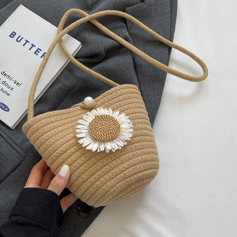 Decorative Floral Woven Bucket Bag