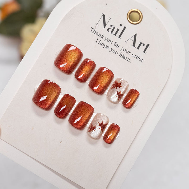 Autumn-Inspired Glossy Press-On Nail Set