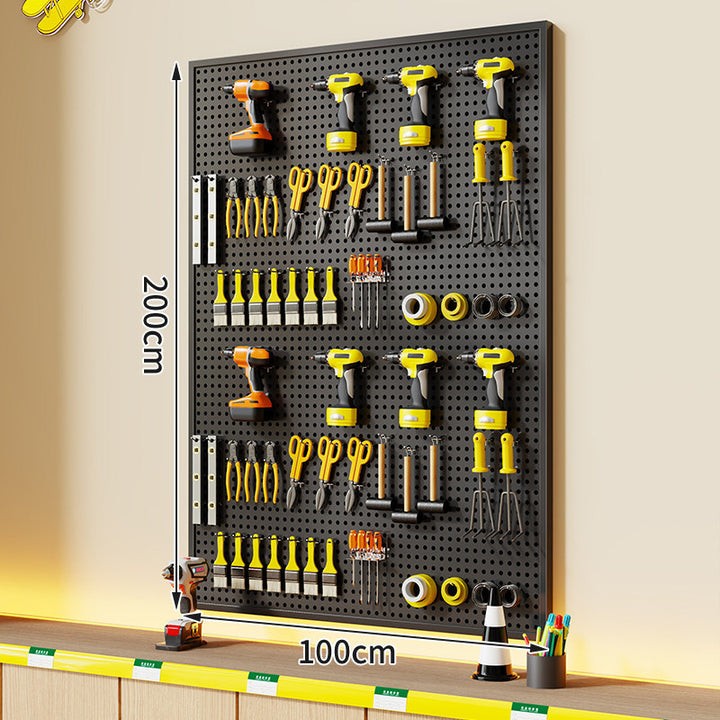 Wall-Mounted Perforated Metal Tool Pegboard Organizer with Magnetic Strip and Multi Hooks