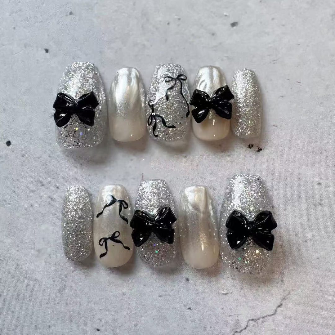 Glittery Bow-Accent Press-On Nail Set Kalsten