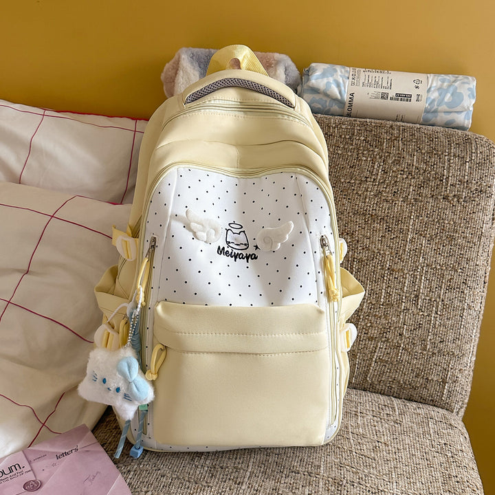 Stylish Dot-Printed Backpack with Decorative Accents Kalsten