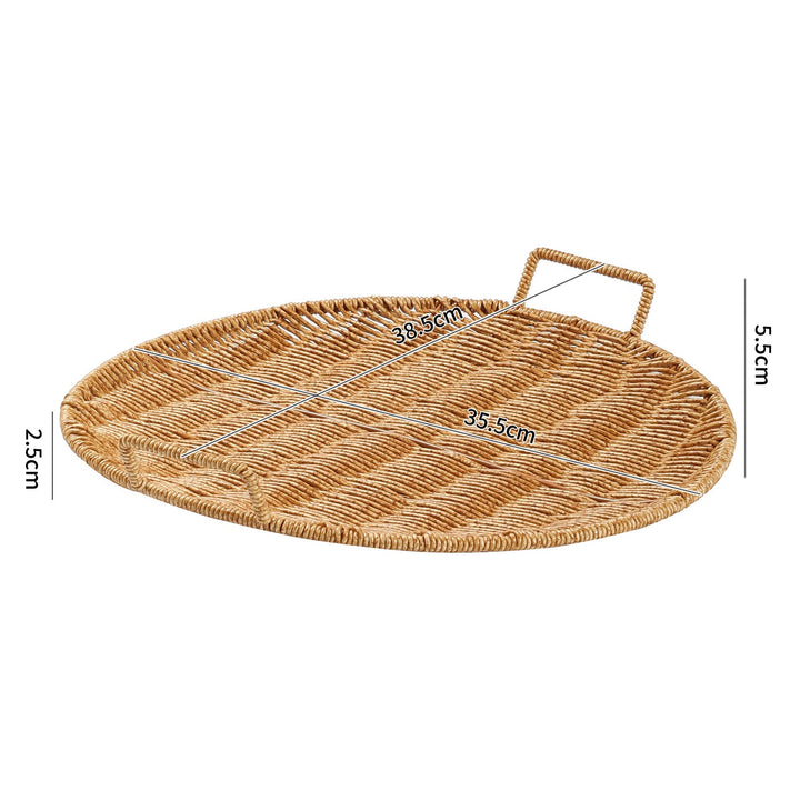 Handwoven Round Serving Tray with Ergonomic Handles Kalsten