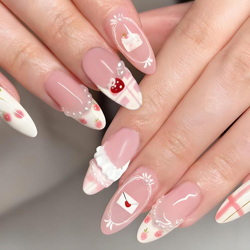 Artificial nail set with playful flowers and elaborate decorations Kalsten