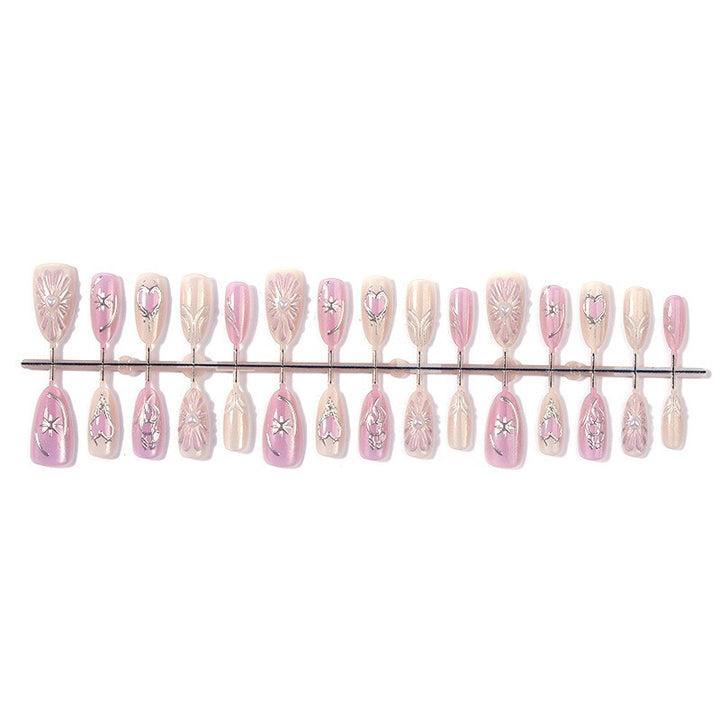 Artificial nail set with floral accents and glittering details Kalsten