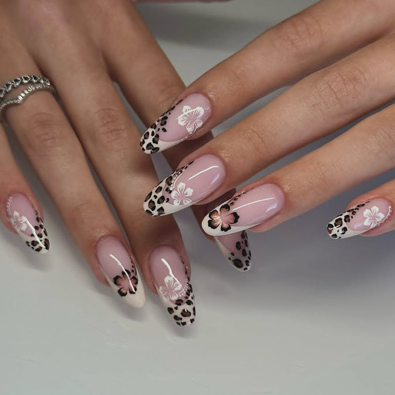 Elegant Leopard and Floral Design Press-On Nails