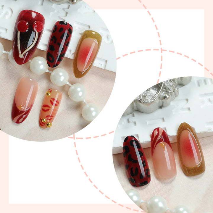 Decorative Press-On Nail Art Set with Luxurious Kiss and Leopard Inspired Designs kalsten