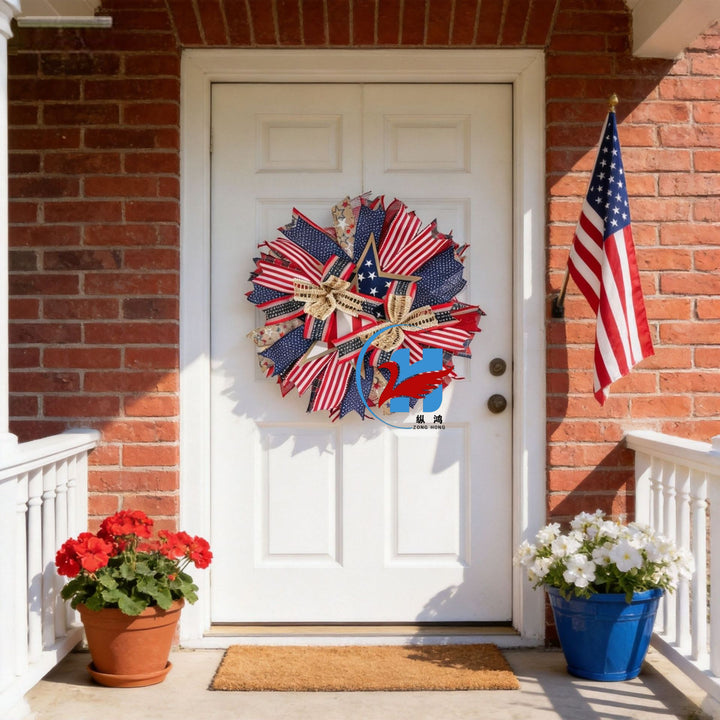 Unisex nan more patriotic front door wreath made of wood and jute ribbon with layered star and bow details Kalsten